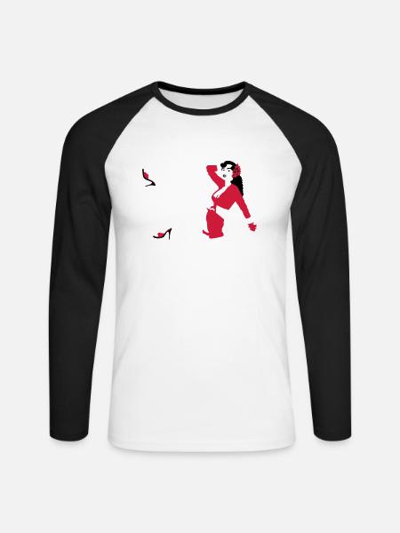Pin-up de style rétro - T-shirt baseball manches longues Homme - blanc/noir