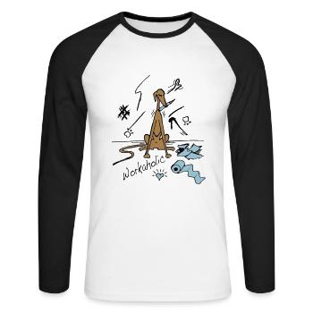 workaholic - Unisex Long Sleeve Baseball T-Shirt - white/black - Front - Nik (191cm)