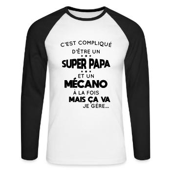 Compliqué d'être un super papa et un mécano - T-shirt baseball manches longues Homme - blanc/noir - Devant - Nik (191cm)