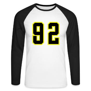 92 Zahl Trikot - Unisex Baseballshirt langarm - Weiß/Schwarz - Vorne - Nik (191cm)