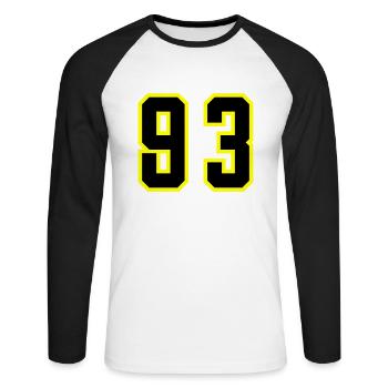 Maillot numéro 93 - T-shirt baseball manches longues Homme - blanc/noir - Devant - Nik (191cm)