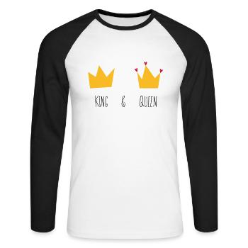 King and Queen Krone Herz Braut Bräutigam Mr Mrs & - Unisex Baseballshirt langarm - Weiß/Schwarz - Vorne - Nik (191cm)