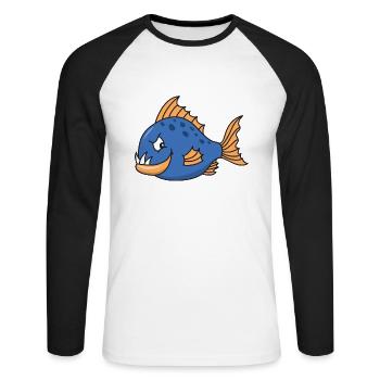 Funny Cute Cool Fish Piranha - Unisex Long Sleeve Baseball T-Shirt - white/black - Front - Nik (191cm)