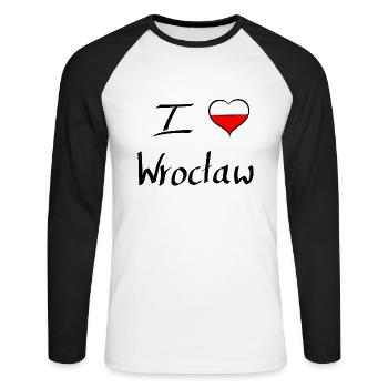 I love wroclaw - Ich liebe Breslau - Unisex Baseballshirt langarm - Weiß/Schwarz - Vorne - Nik (191cm)