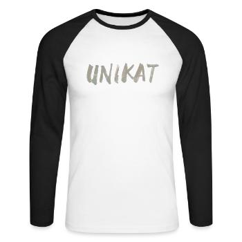 Unikat Schrift Spruch - Unisex Baseballshirt langarm - Weiß/Schwarz - Vorne - Nik (191cm)