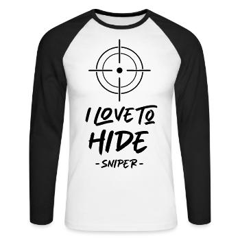 i Love To Hide Sniper - Unisex Long Sleeve Baseball T-Shirt - white/black - Front - Nik (191cm)