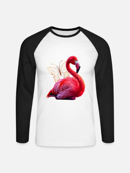 Flamingo - Unisex Baseballshirt langarm - Weiß/Schwarz