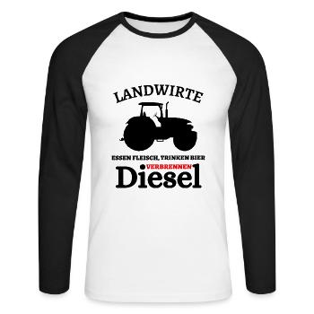 Landwirte- Essen Fleisch Trinken Bier ... - Unisex Baseballshirt langarm - Weiß/Schwarz - Vorne - Nik (191cm)