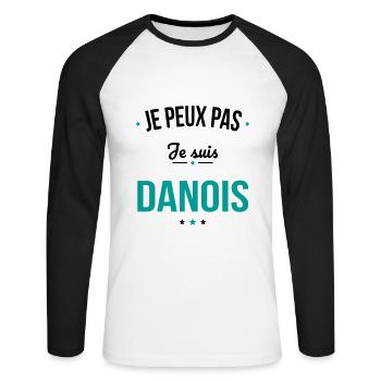 Je peux pas je suis Danois - T-shirt baseball manches longues Homme - blanc/noir - Devant - Nik (191cm)