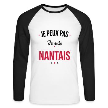 Je peux pas je suis Nantais - T-shirt baseball manches longues Homme - blanc/noir - Devant - Nik (191cm)