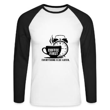D’abord le café, puis tout le reste - T-shirt baseball manches longues Homme - blanc/noir - Devant - Nik (191cm)