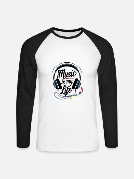 Musik ist mein Leben - Unisex Baseballshirt langarm - Weiß/Schwarz