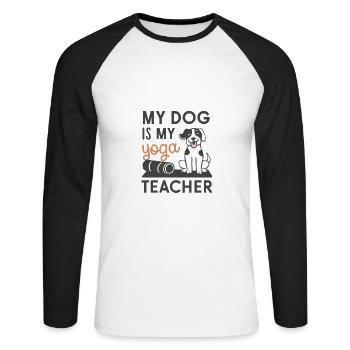Mon chien est mon prof de yoga - T-shirt baseball manches longues Homme - blanc/noir - Devant - Nik (191cm)