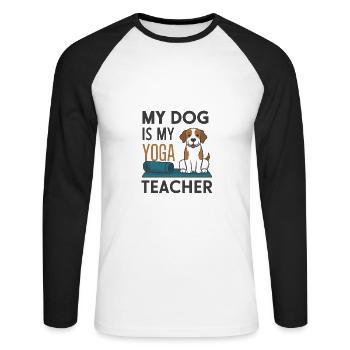 Mon chien est mon prof de yoga - T-shirt baseball manches longues Homme - blanc/noir - Devant - Nik (191cm)