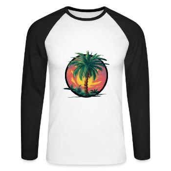 Palmier tropical au coucher du soleil – motif de vacances - T-shirt baseball manches longues Homme - blanc/noir - Devant - Nik (191cm)