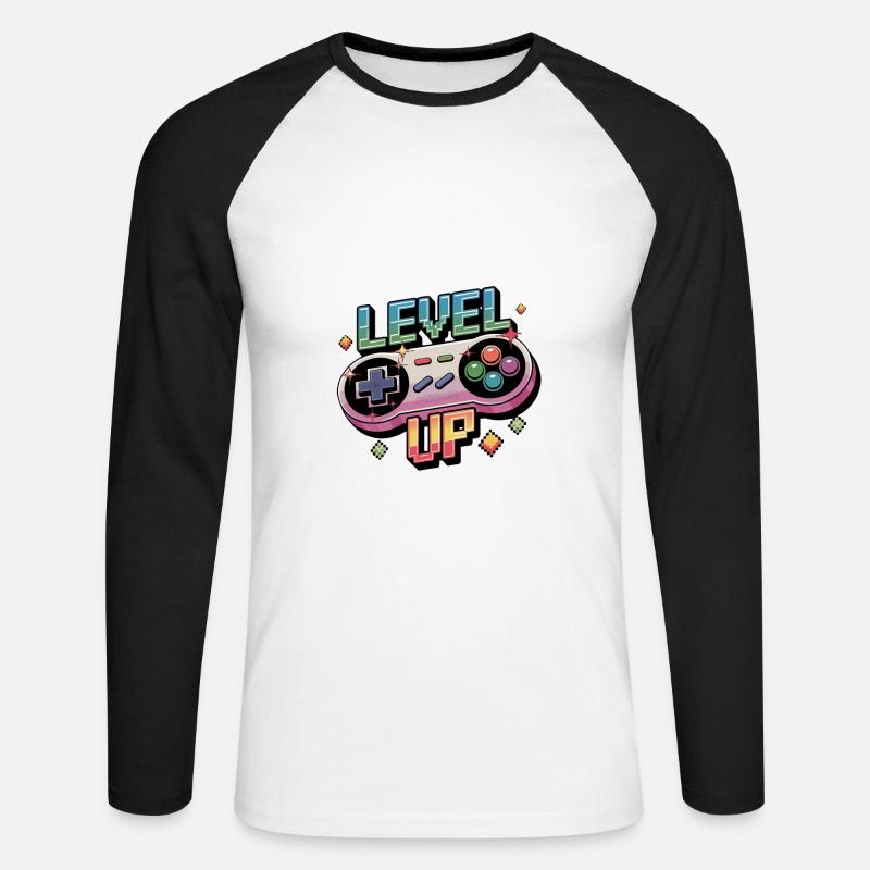 Level Up – Gaming Controller - Unisex Baseballshirt langarm - Weiß/Schwarz