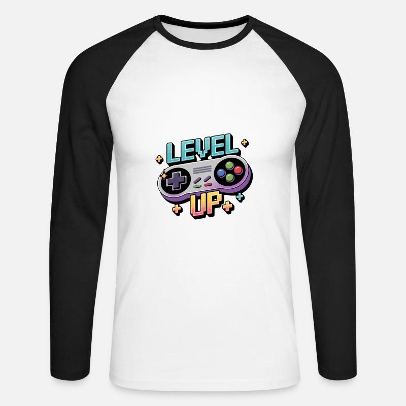Level Up – Gaming Controller - Unisex Baseballshirt langarm - Weiß/Schwarz