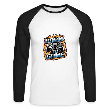 Born to Game – Gaming Controller - Unisex Baseballshirt langarm - Weiß/Schwarz - Vorne - Nik (191cm)