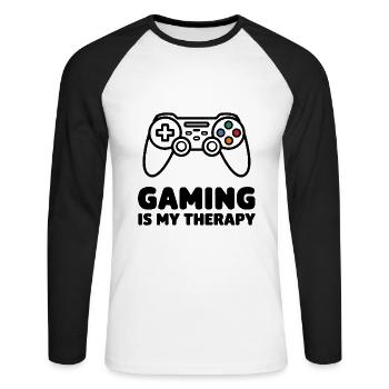 Gaming is my Therapy – Minimalist Controller - Unisex Long Sleeve Baseball T-Shirt - white/black - Front - Nik (191cm)