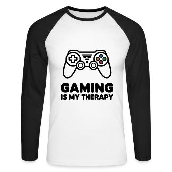 Gaming is my Therapy – Minimalist Controller - Unisex Long Sleeve Baseball T-Shirt - white/black - Front - Nik (191cm)