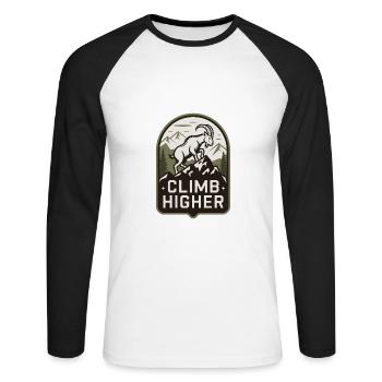 Climb Higher – Bergziege Outdoor Motiv - Unisex Baseballshirt langarm - Weiß/Schwarz - Vorne - Nik (191cm)
