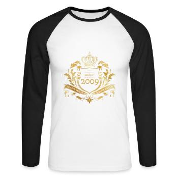 16. Geburtstag Semper Verum - Established 03/2009 - Unisex Baseballshirt langarm - Weiß/Schwarz - Vorne - Nik (191cm)