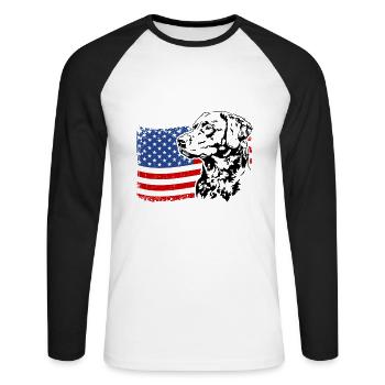 Chesapeake Bay Retriever US Amerika Fahne Wilsigns - Unisex Baseballshirt langarm - Weiß/Schwarz - Vorne - Nik (191cm)