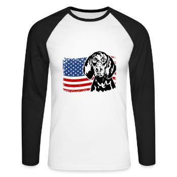 Noir Et Tan Coonhound US America Drapeau Wilsigns - T-shirt baseball manches longues Homme - blanc/noir - Devant - Nik (191cm)