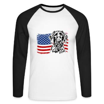 Allemand à poil dur US Amérique drapeau chiens Wilsigns - T-shirt baseball manches longues Homme - blanc/noir - Devant - Nik (191cm)