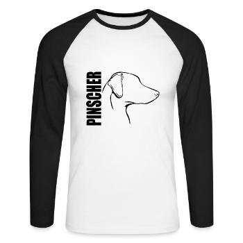 PINSCHER Profil Hunde Hund Wilsigns - Unisex Baseballshirt langarm - Weiß/Schwarz - Vorne - Nik (191cm)