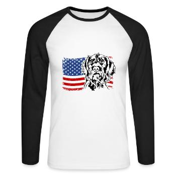 Allemand à poil dur US Drapeau de l’Amérique Wilsigns - T-shirt baseball manches longues Homme - blanc/noir - Devant - Nik (191cm)