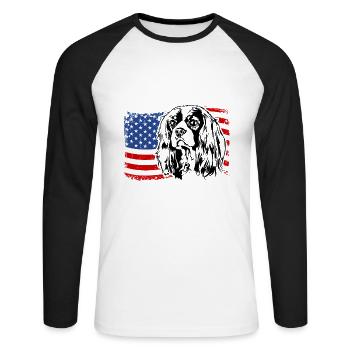 Cavalier King Charles Spaniel US America Flag - Unisex Long Sleeve Baseball T-Shirt - white/black - Front - Nik (191cm)