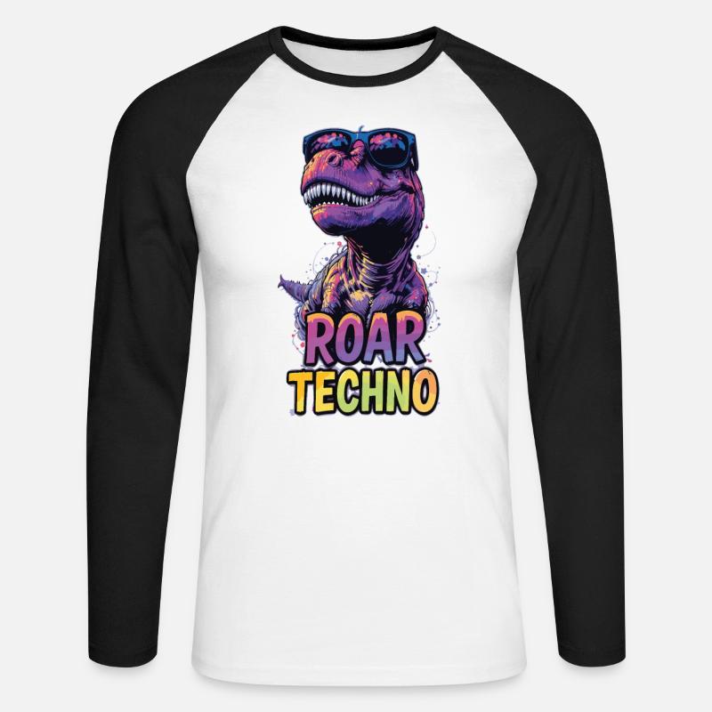 T-Rex - Roar TECHNO - Unisex Baseballshirt langarm - Weiß/Schwarz