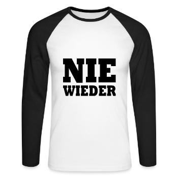 Nie wieder - Unisex Baseballshirt langarm - Weiß/Schwarz - Vorne - Nik (191cm)