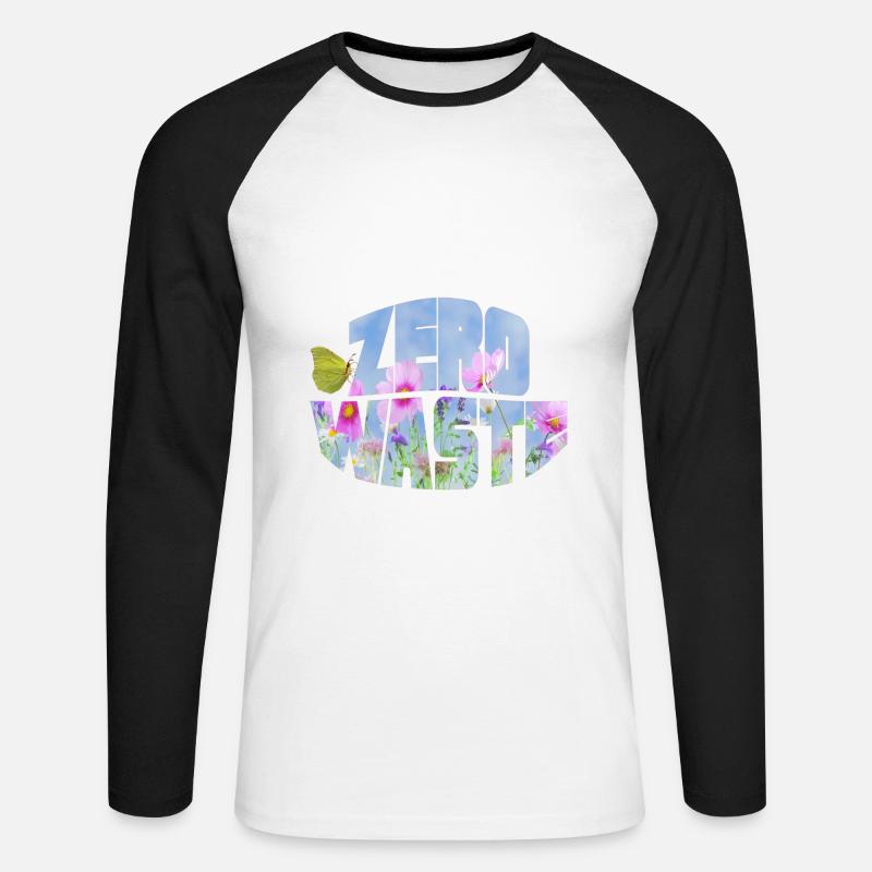 zero waste blumenwiese mit schmetterling - Unisex Baseballshirt langarm - Weiß/Schwarz