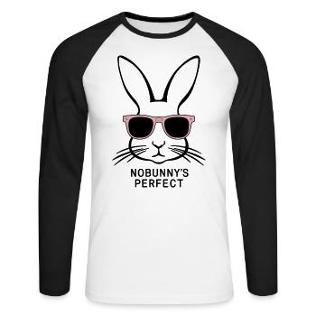 Silhouette de lapin cool « Nobunny est parfait » - T-shirt baseball manches longues Homme - blanc/noir - Devant - Nik (191cm)
