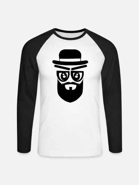 Gesicht mit Hut und Bart - Unisex Baseballshirt langarm - Weiß/Schwarz