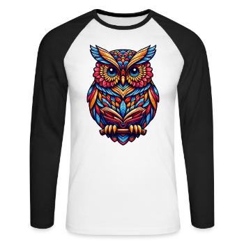 OWL EAGLE OWL BIRD OF PREY TAWNY OWL FEATHER RAINBOW COLORFUL - Unisex Long Sleeve Baseball T-Shirt - white/black - Front - Nik (191cm)