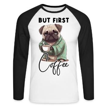 Café Carlin Chien Mais Premier Café Dire Drôle - T-shirt baseball manches longues Homme - blanc/noir - Devant - Nik (191cm)