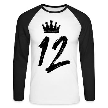 12 Zahl Krone - Unisex Baseballshirt langarm - Weiß/Schwarz - Vorne - Nik (191cm)