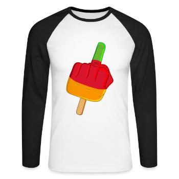 Sucette doigt puant Flutschfinger - T-shirt baseball manches longues Homme - blanc/noir - Devant - Nik (191cm)