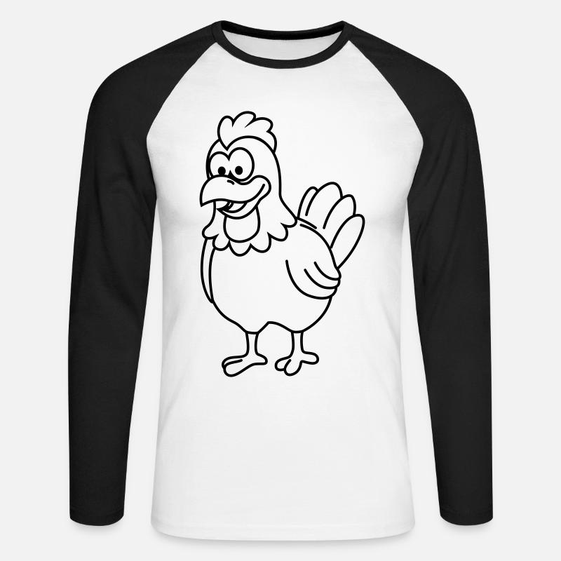 Huhn Comic Tier - Unisex Baseballshirt langarm - Weiß/Schwarz
