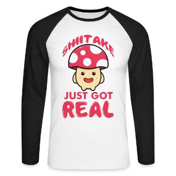 Pilzsammler und Pilz Freunde - Unisex Baseballshirt langarm - Weiß/Schwarz - Vorne - Nik (191cm)