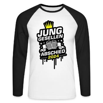 Junggesellen Abschied 2024 - Unisex Baseballshirt langarm - Weiß/Schwarz - Vorne - Nik (191cm)
