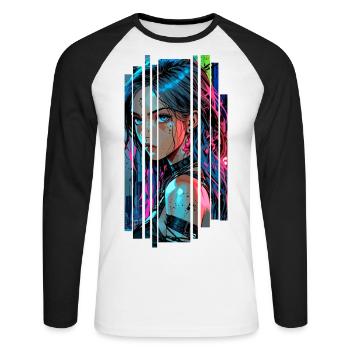 Cyber femme Urban city néon - T-shirt baseball manches longues Homme - blanc/noir - Devant - Nik (191cm)