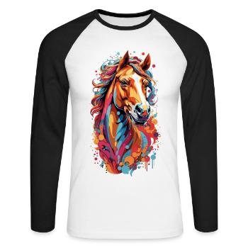 Farbensturm Pferdekopf - Unisex Baseballshirt langarm - Weiß/Schwarz - Vorne - Nik (191cm)