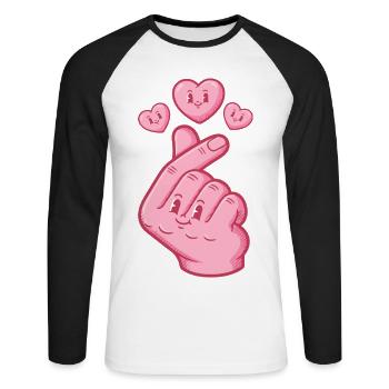 Kpop Koreanische Musik Niedliche Finger Herz Liebe Anime - Unisex Baseballshirt langarm - Weiß/Schwarz - Vorne - Nik (191cm)