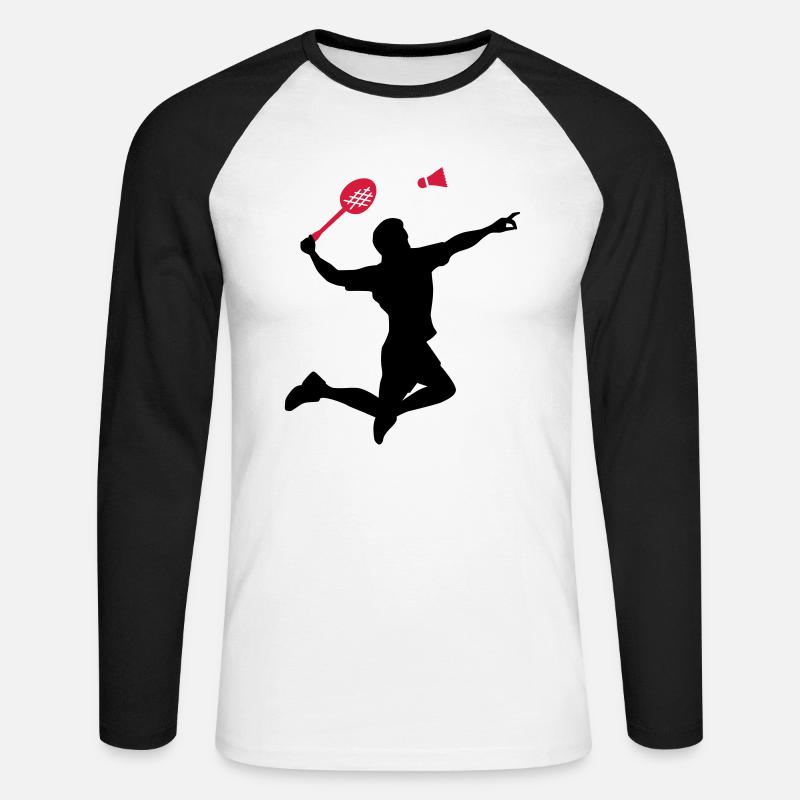 Badminton - Unisex Baseballshirt langarm - Weiß/Schwarz