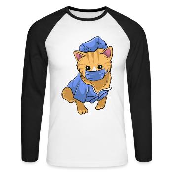 Chat infirmière mignon avec masque facial. - T-shirt baseball manches longues Homme - blanc/noir - Devant - Nik (191cm)