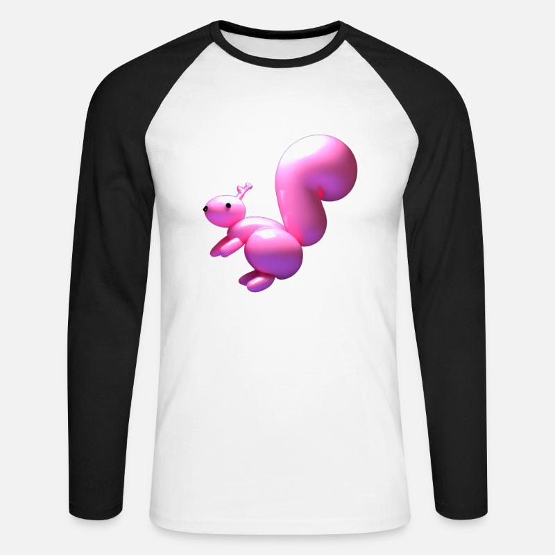 Luftballon Eichhörnchen in rosa - Unisex Baseballshirt langarm - Weiß/Schwarz